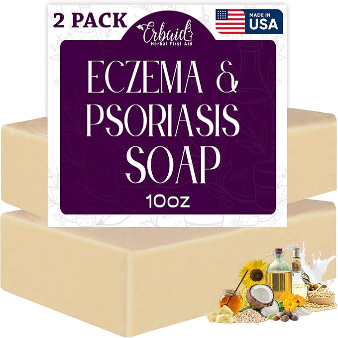 Erbaid Eczema Soap Bar for Face and Body â€“ All Natural Dermatitis, Psoriasis Treatment for Dry Itchy Sensitive Skin Relief â€“ Gentle Detoxifying, Healing, Anti-Itch, Oatmeal Goat Milk Wash for Kids, & Adults - Image 2